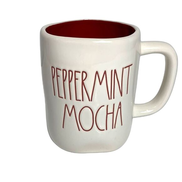 Rae Dunn NWOT Peppermint Mocha Mug - White and Red - Picture 1 of 6